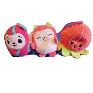 Pinki Pops Small Mini Plush Octopus Tickles. Kuma The Bear & Squirrel Watermelon